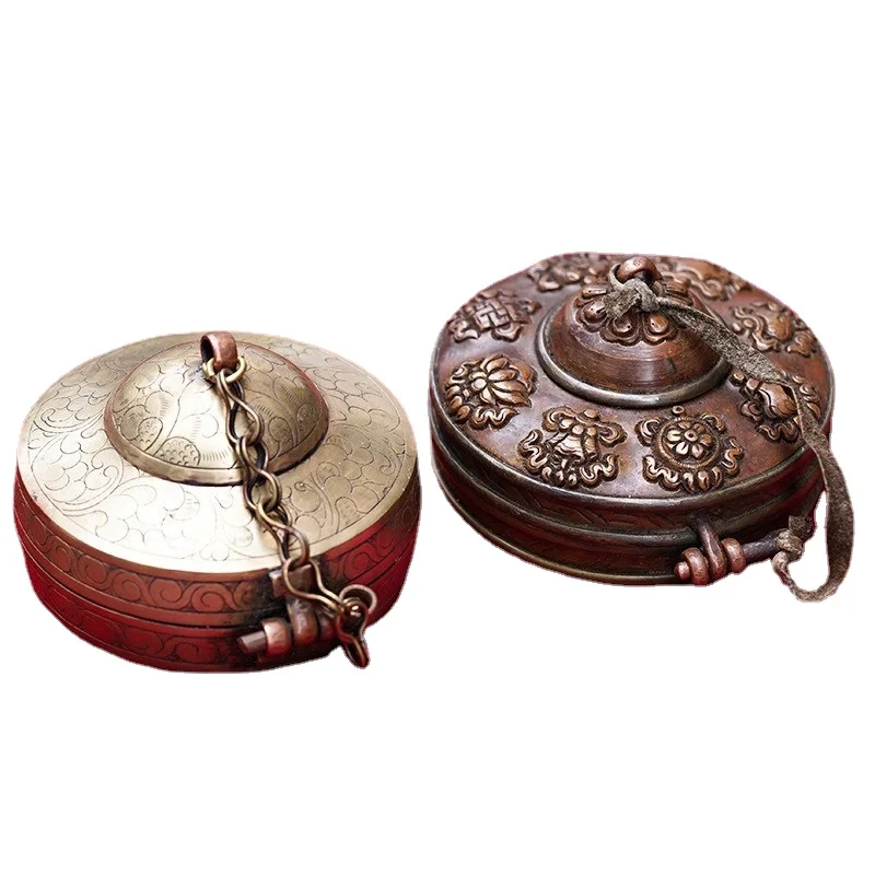 Retro Cymbals Bell Box Handmade Brass Tinkle Bell Storage Boxes Finger Cymbals Protective Cover Tibetan Tantra Supplies Gifts