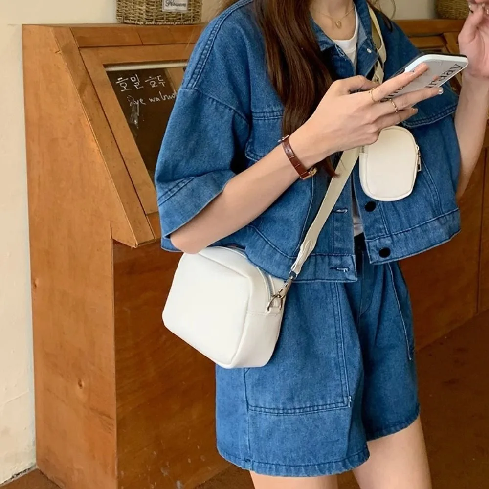 

Korean Style Male Shoulder Bag Mini Bag Pendant Solid Color Small Square Bags Handbag PU Leather Phone Pouch Bag Girls