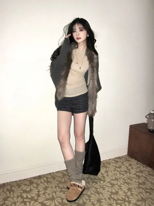 

Свитер свободного кроя с воротником из меха в ретро-стиле, модный и уникальный топ для невысоких, зимний, вязаный, из смесовой хлопковой ткани