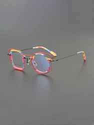 Designer square frame personality niche glasses frame round retro fashion spell multicolor optics prescription myopia glasses