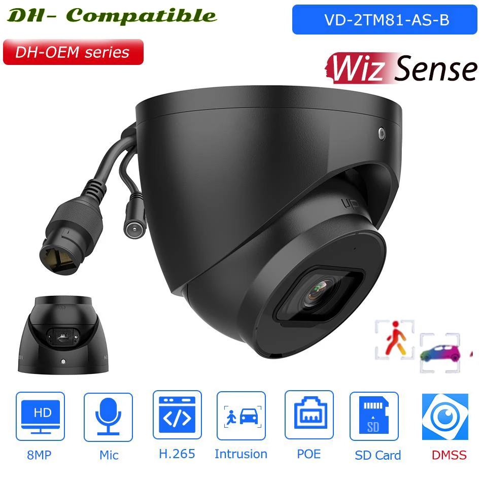  OEM Dahua 8MP Wizsense Black IP Camera replace IPC-HDW2841TM-S Built-in Mic SD Card Slot Security Surveillance Network Camera