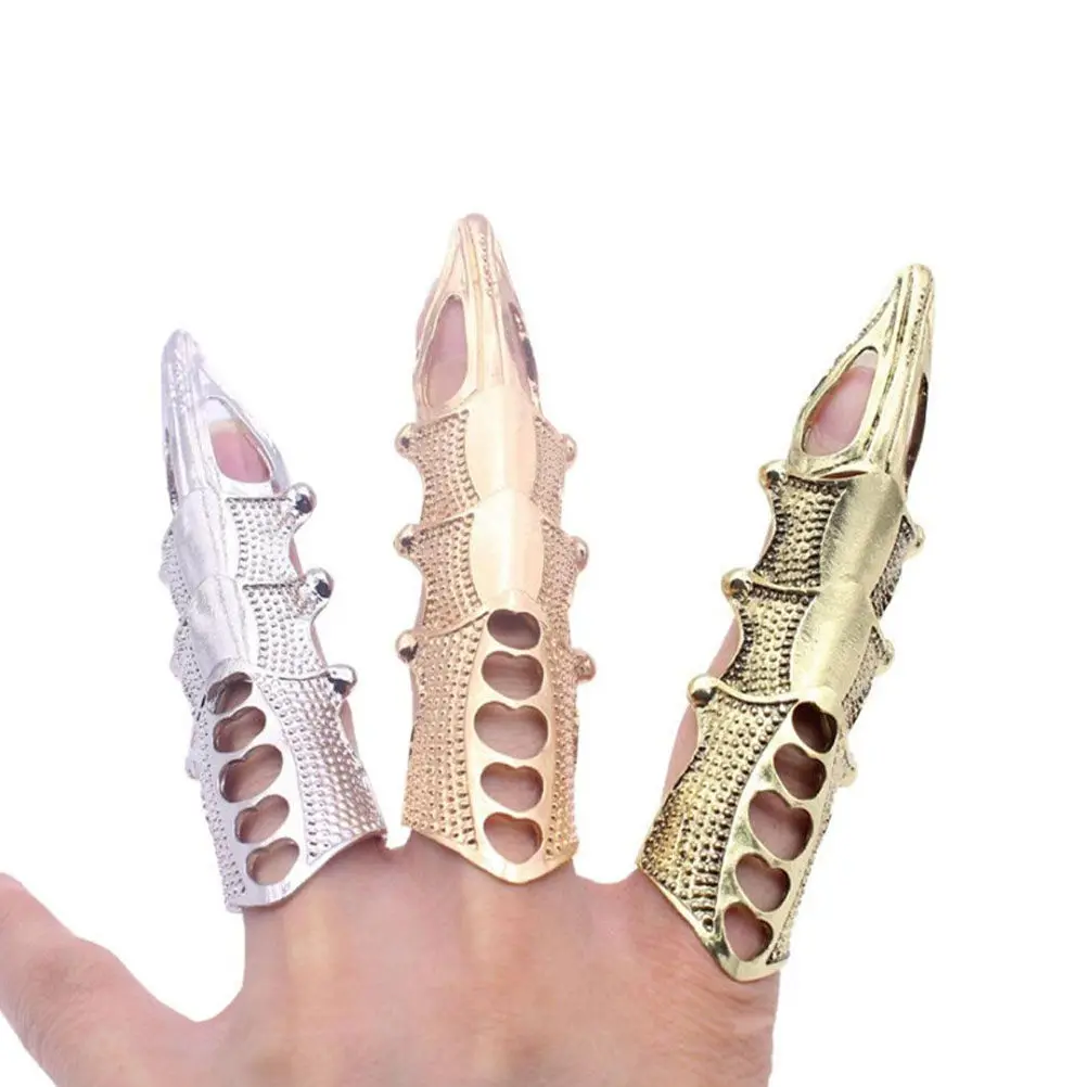 3Pcs Hollow Out Alloy Finger Claw Nail Rings Fake Nails Cosplay Belly Dance Fingertip Protection Accessory Finger Claw