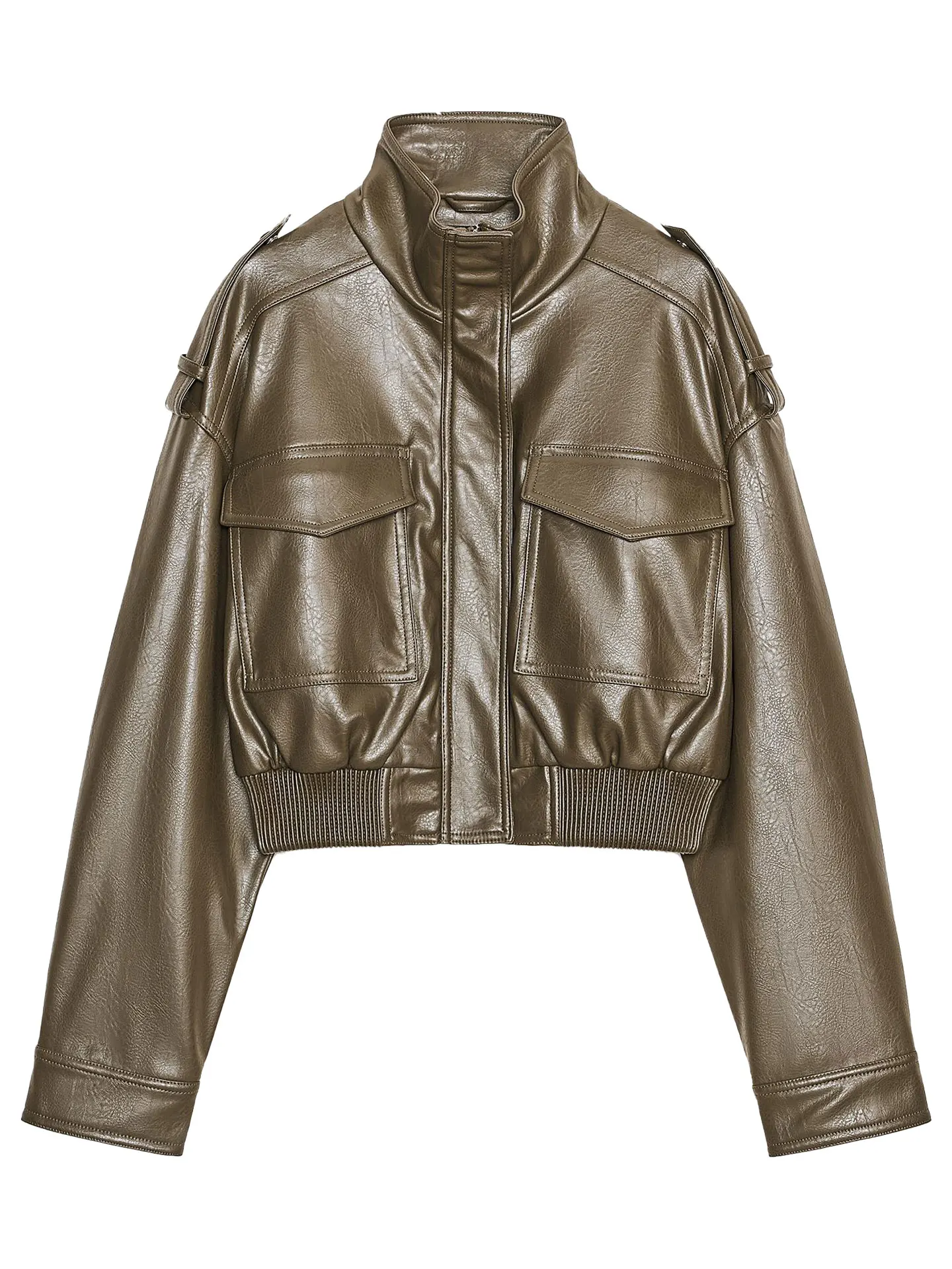 ZAPRHA Faion Casual Leather Look Jaet Stehkragen Long Sve Vielseitige Ort-Oberbekleidung für Damen Herbst 2025, Neuankömmling