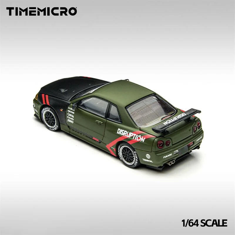 وقت الطلب المسبق مايكرو 1:64 R34 Skyline FNF فضي أزرق/أخضر غير لامع نماذج سيارات مصبوبة #5