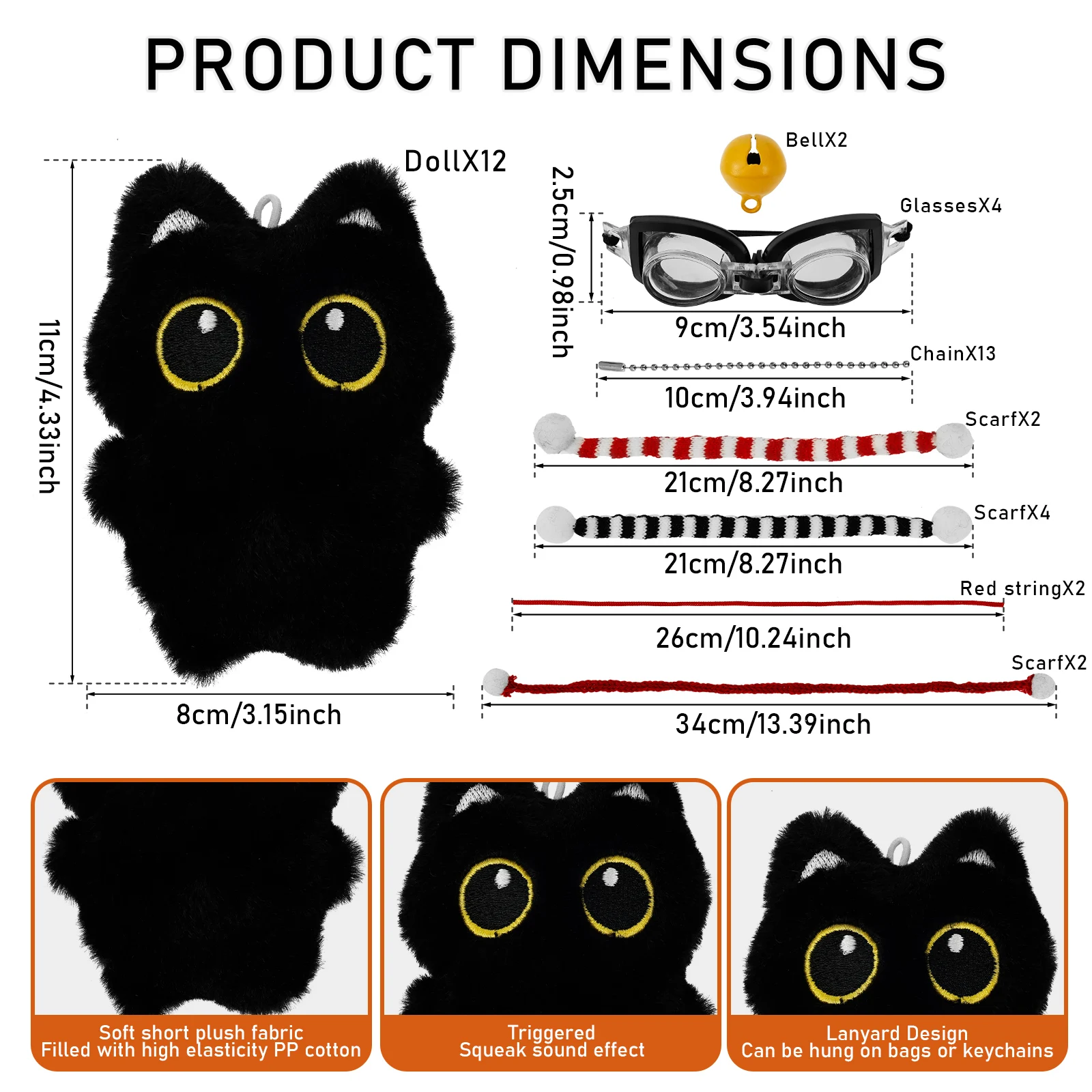 12/1pc Plush Doll Pendant Cute Cat Plush Keychain Doll Charm for Handbags Backpacks Wallets Decorative Children Birthday Gifts