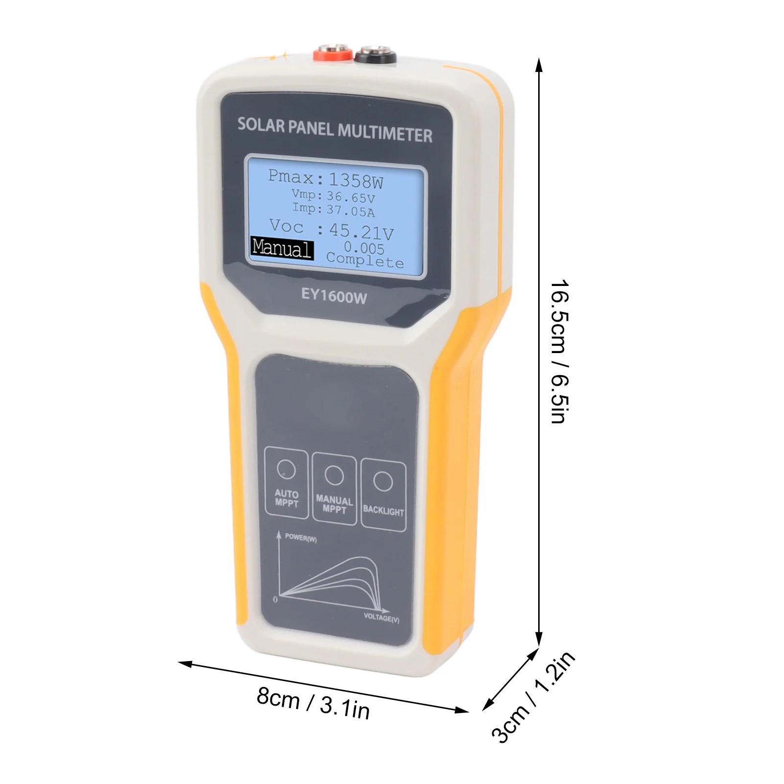 جهاز اختبار الألواح الشمسية الكهروضوئية المتعدد EY1600W مع أداة جهد الدائرة المفتوحة MPPT للإضاءة الخلفية لاختبار الطاقة الشمسية الكهروضوئية باللون الأصفر