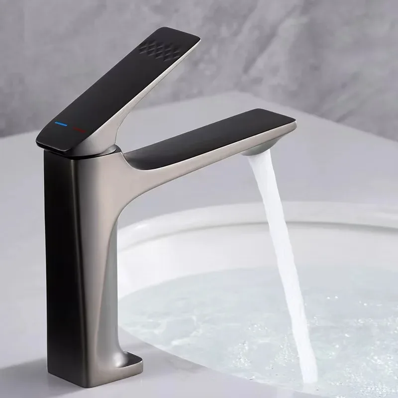 

All copper basin faucet gun gray bathroom washbasin household cream wind bathroom faucet hot and cold light luxury