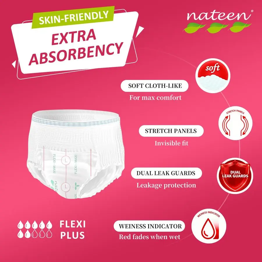 Flex Plus Inkontinenzunterwäsche für Erwachsene für Damen und Herren, extra saugfähige Klimmzüge für Erwachsene, weiche, stoffige Windeln für Erwachsene, mittel, 40