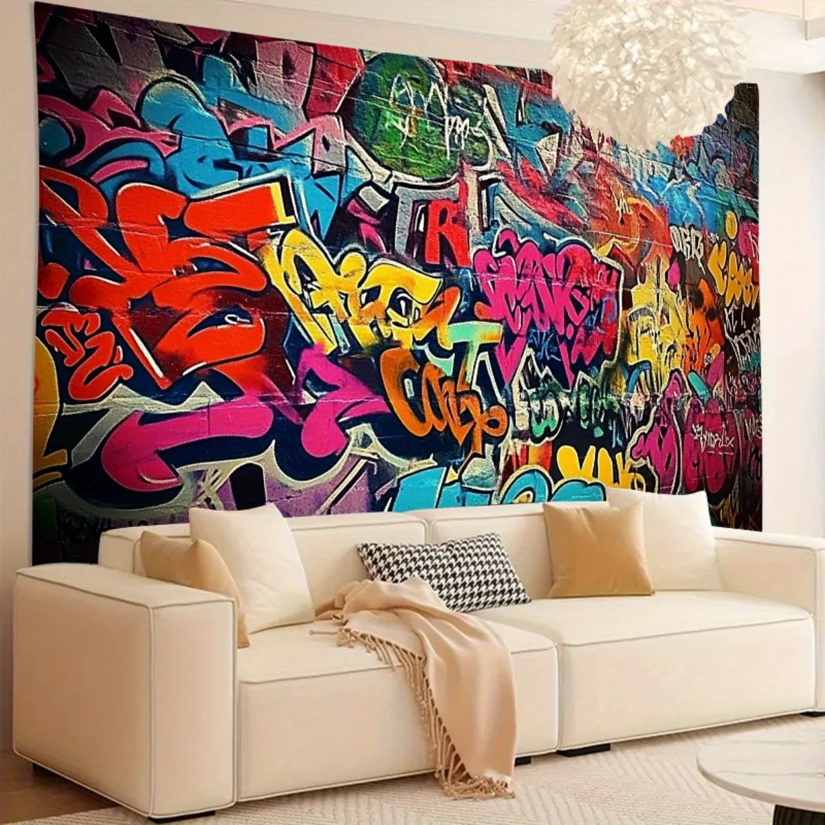 2D planar drawing, single piece 2D planar hip-hop rock graffiti party oversized background fabric, party banner