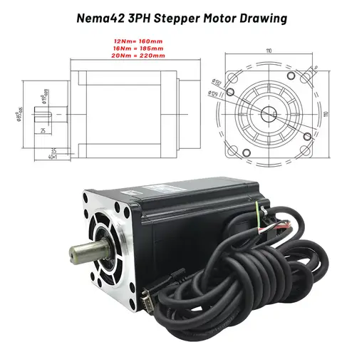 Nema 42 Stepper Motor Nema 42 3Phase Hybrid Open Loop Stepper Motor 19mm Shaft 12/16/20Nm 110V-220V 1.2° 6A 110mm Motor AC80-240V 3522 Drive Kit