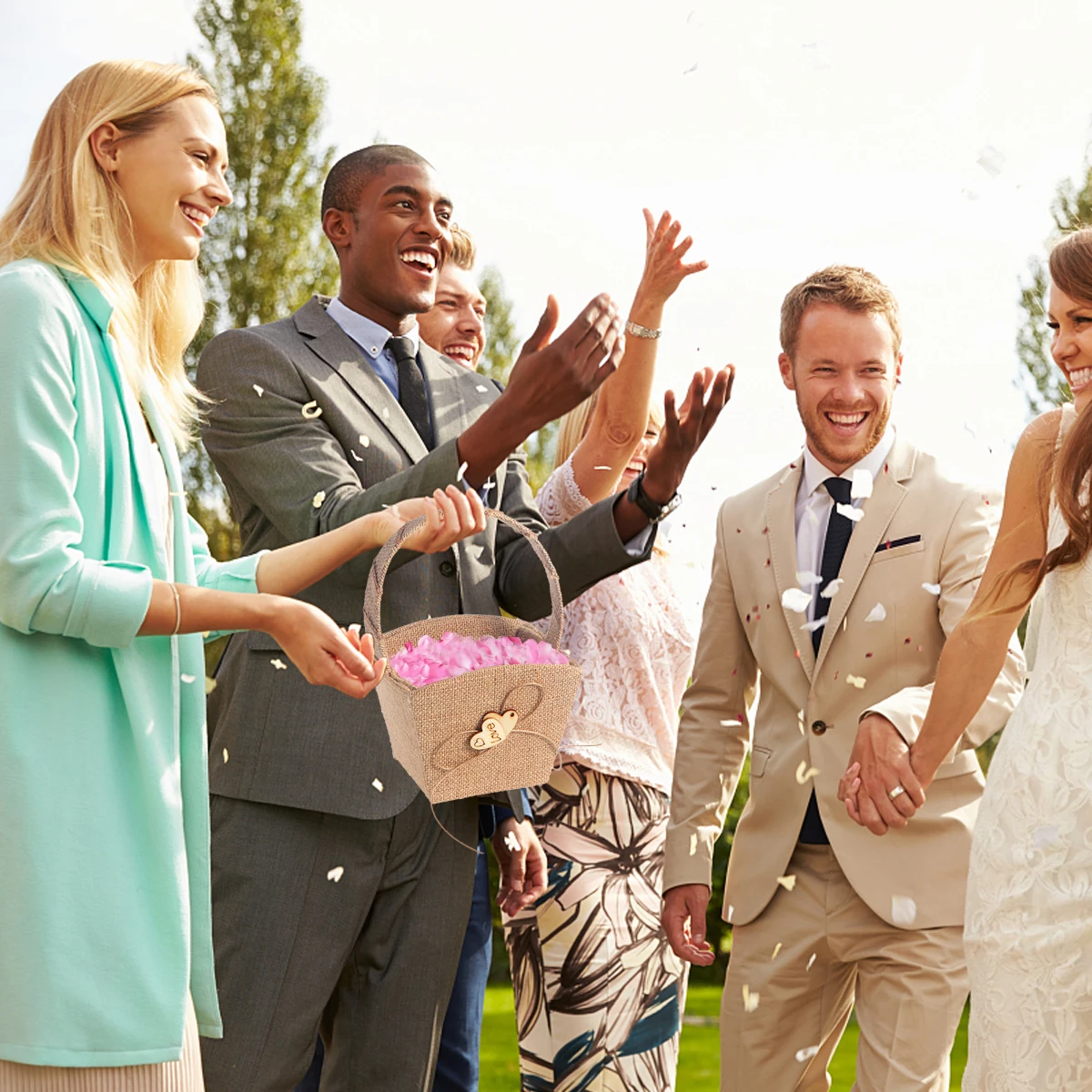 

Wedding Flower 13 5x9 5cm Burlap PVC Polyester Wooden Heart Rustic Burlap Flower Basket Bridal Ceremony Storage Basket