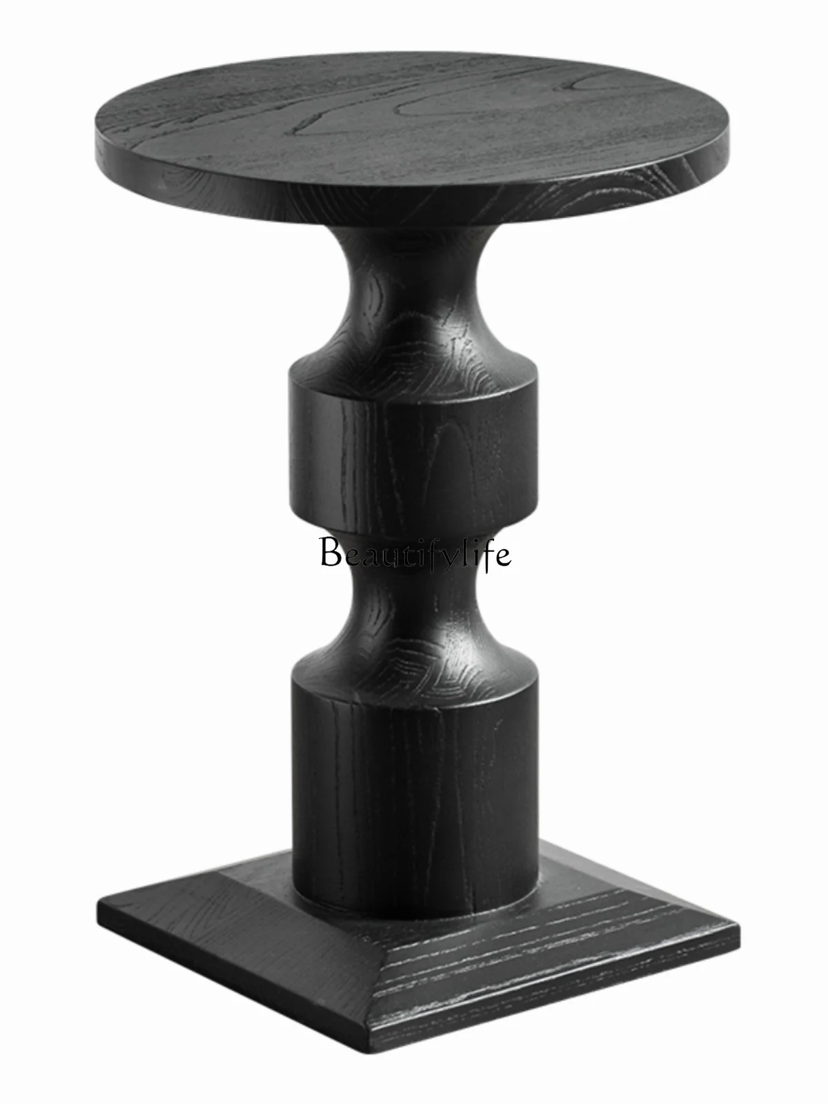 

Solid Wood Black American round Tea Table Solid Wood Coffee Table Living Room Balcony round Side Table