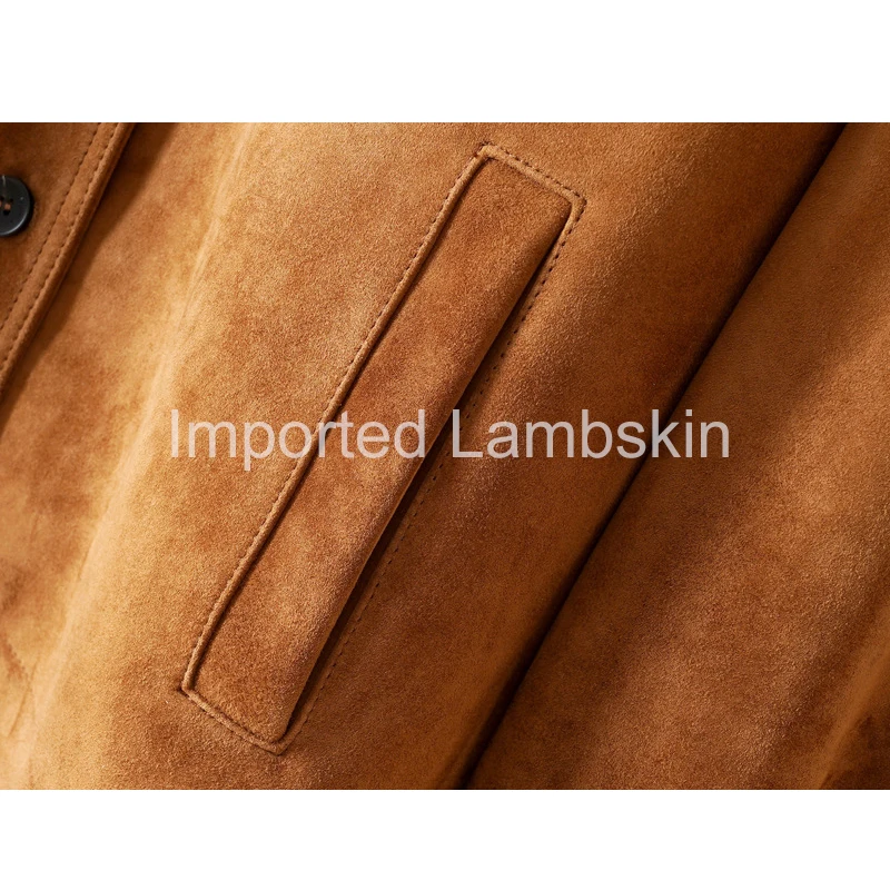 Imported Lambskin Real Leather Jackets for Women 2024 Fall Winter Retro Brown Lapel Single Breasted Sheepskin Suede Jackets