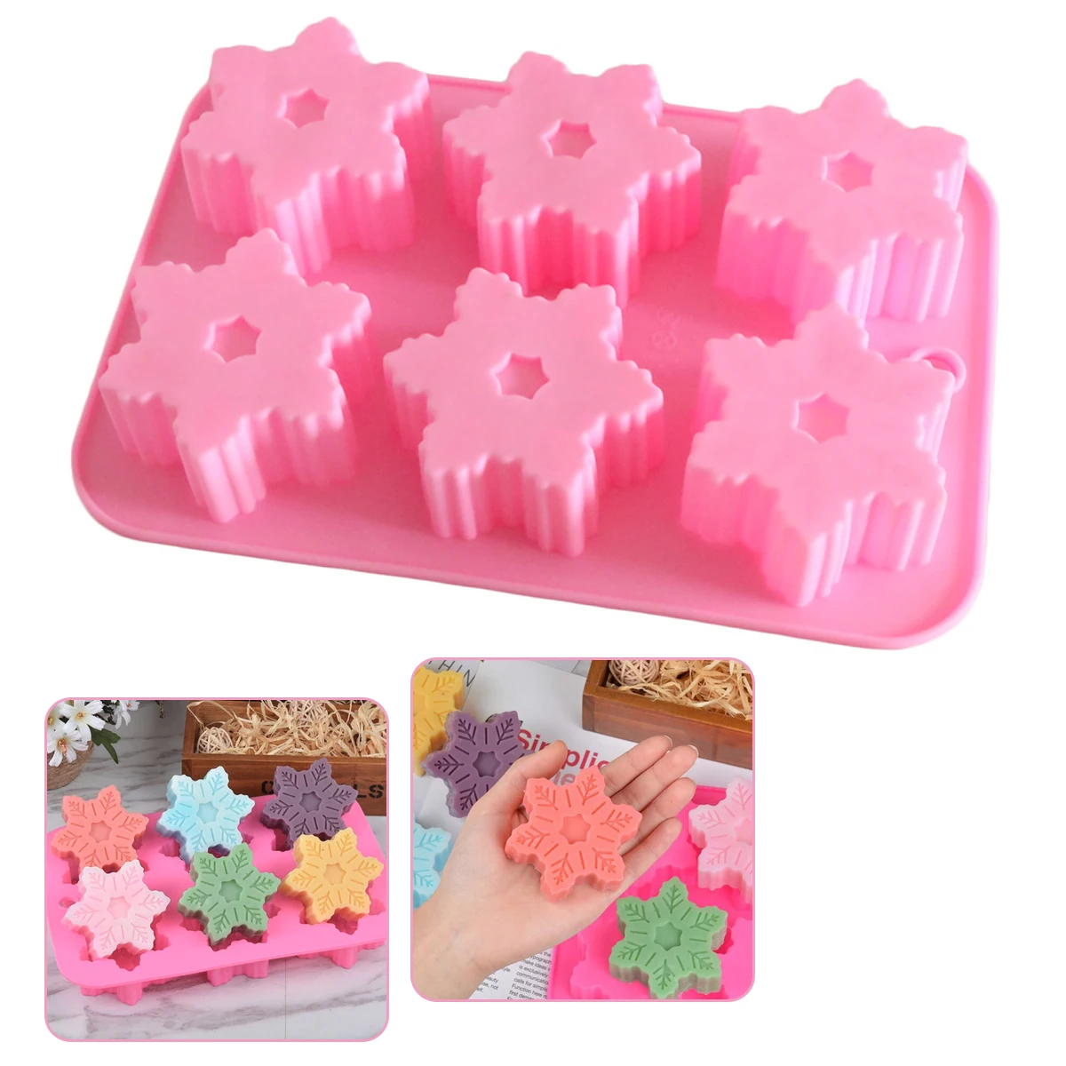 

Snowflake Shaped Chocolate Mold Soap Silicone Ice Tray 3D Cake Mold Xmas Christmas Mould 6 Cavities DIY Baking Decoration Tools