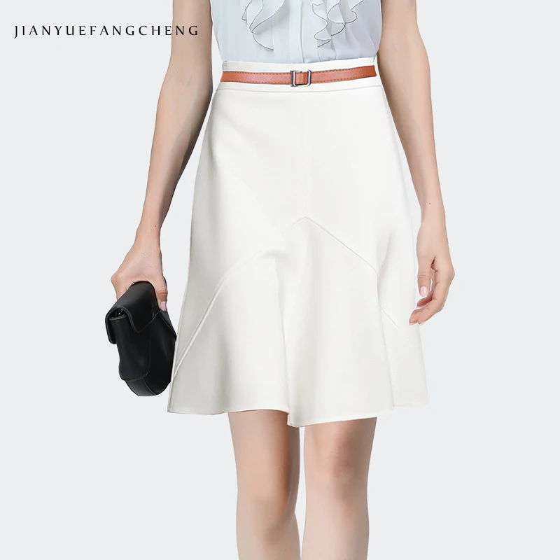 

2023 Summer Short White A-line Skirt With Belt Women Cute Elegant Mini Skirts Fashion All-match Slimming Umbrella Skirts