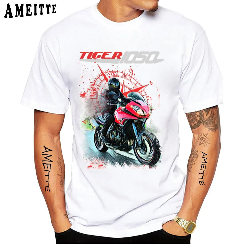 Tiger 800 900 1200 Moto Riding T-Shirt New Summer Men Short Sleeve Motorcycle Sport  Print White Shirt Casual Boy Rider Tees