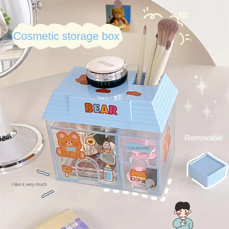 Creative Small House Desktop Organizador Box Girl Dormitory Stationery Cosmetics Jewelry Nail Polish Sundries Drawer Storage Box