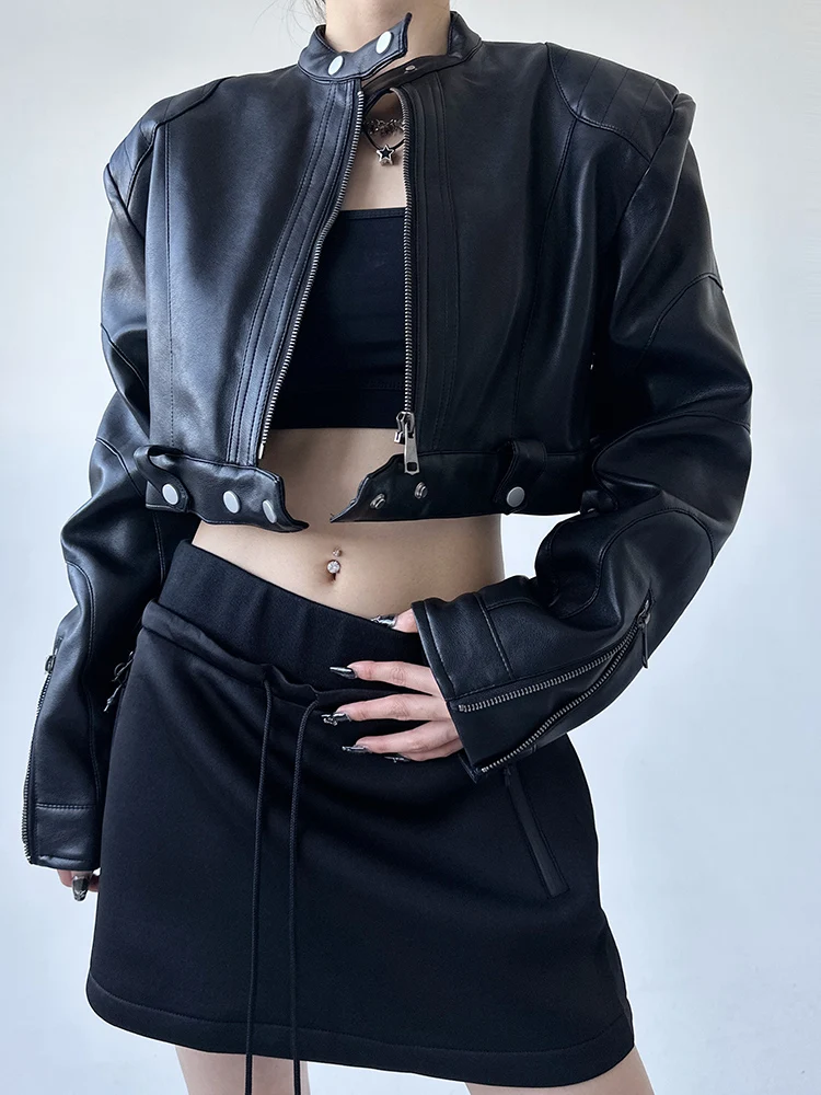 

Женская кожаная куртка: новая осенне-зимняя модель, премиум-класса, стройнящая, с индивидуальным дизайном, короткое пальто для женщин