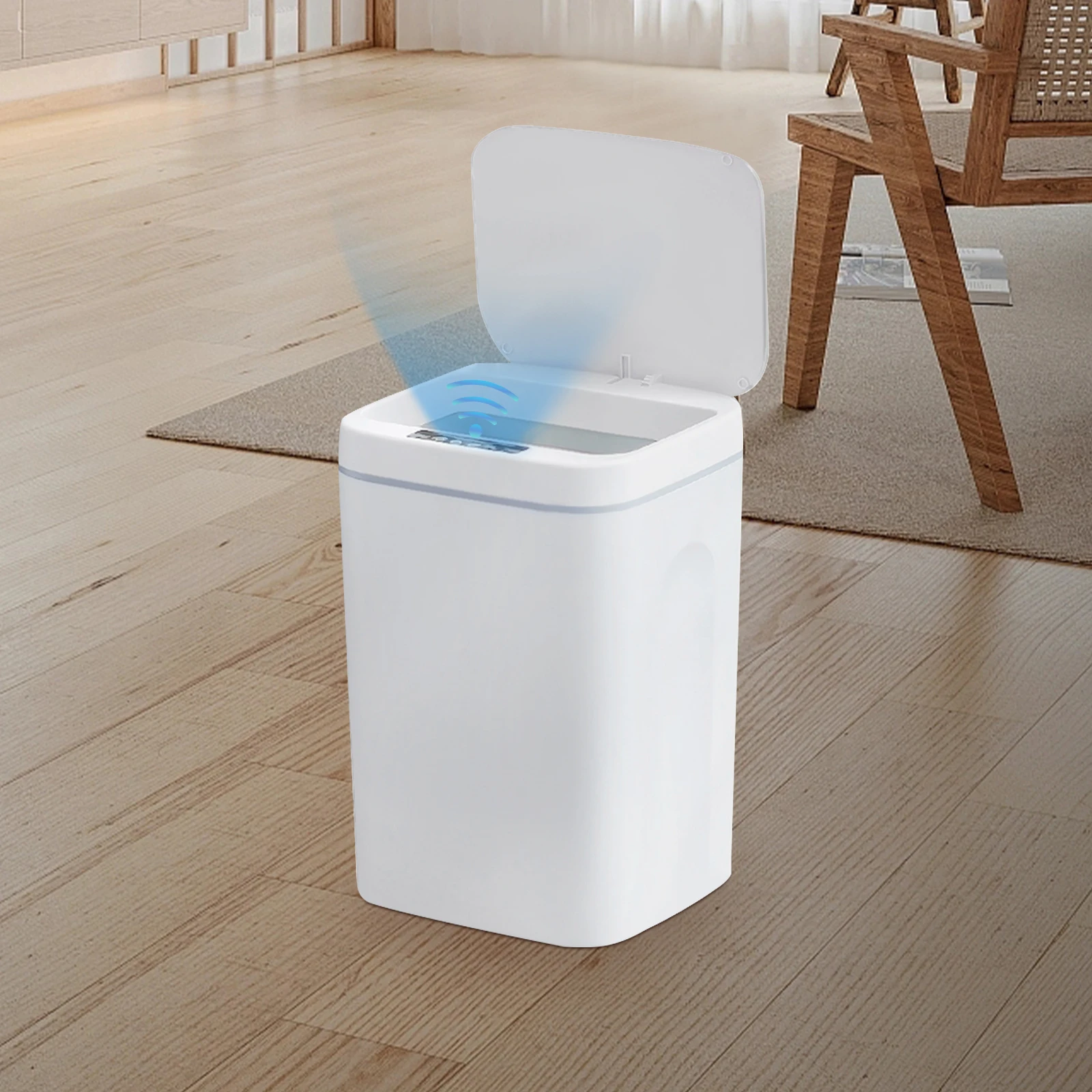 Touchless 16L/4.22Gal Automatic Induction Trash Can Intelligent Motion Sensor Trash Can White Plastic Infrared Sensing Trash Can