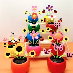 Solar Toys Cute Flower Butterfly Bee Swinging Doll Solar Car Ornament Creative Cartoon Flower Solar Desktop Ornament Decoration