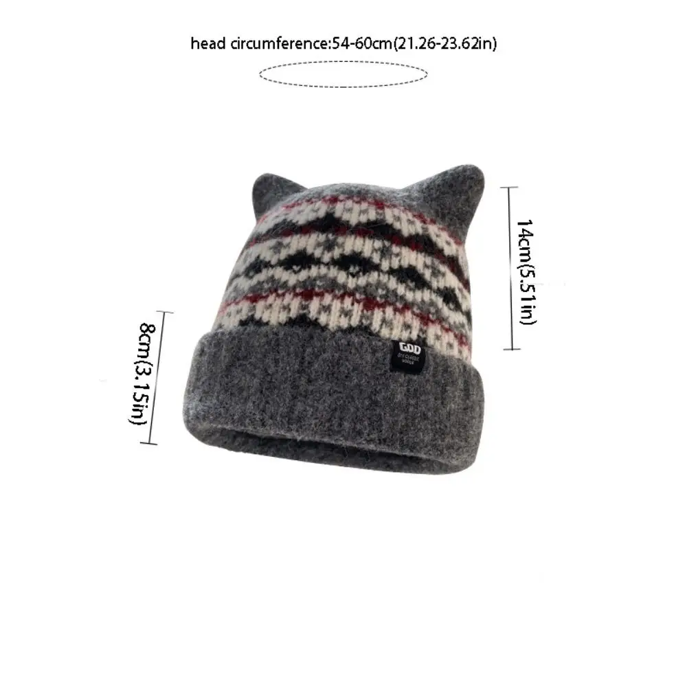 الحلو معرض جزيرة نمط الجاكار محبوك قبعة الصوف مبطن مطبوعة آذان القط بيني خمر الطباعة الكورية متماسكة قبعة الشتاء #6