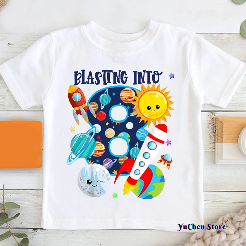 Boys Birthday T Shirt Boys Shirts Astronaut Matching Shirt Personalized Space Party Kids Summer Custom Name Toddler Baby Shirt