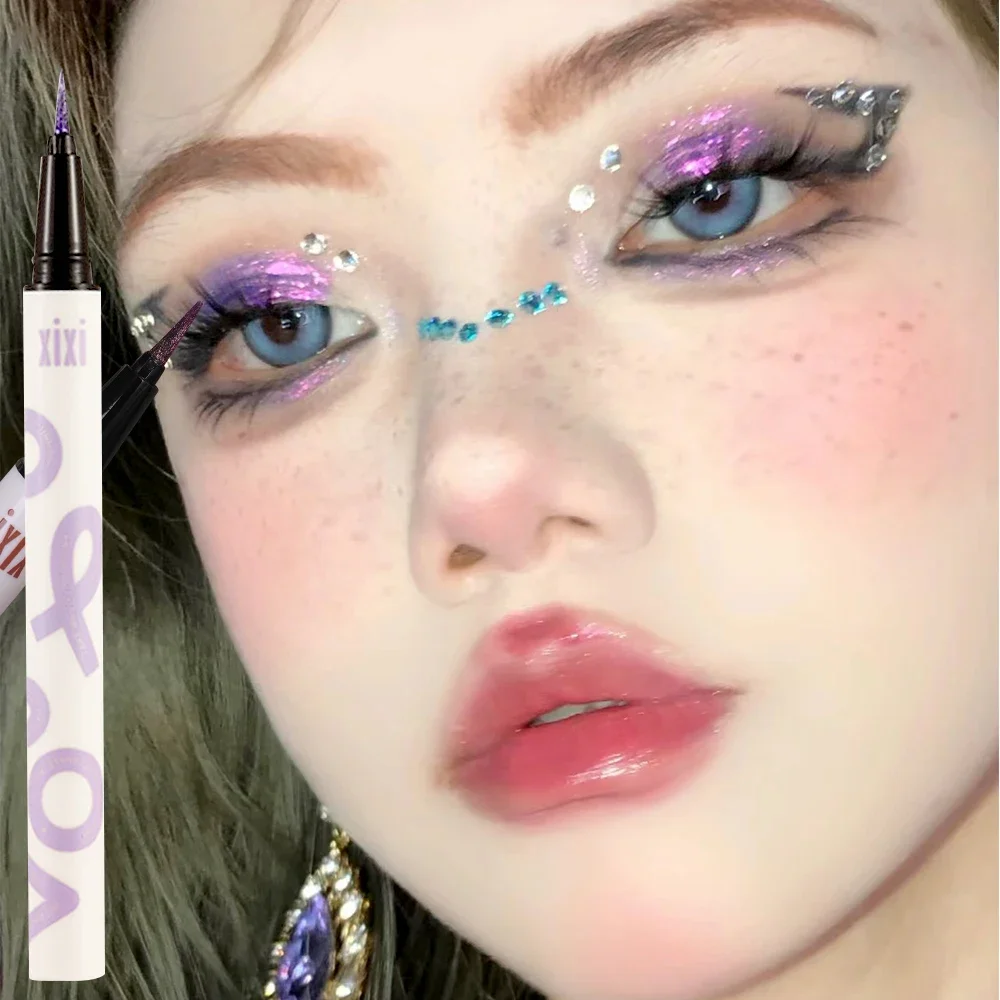 Pearlescent Purple Liquid Eyeliner Diamond Glitter Waterproof Lasting Quick Dry Shiny Highlighter Lying Silkworm Eyeshadow Pen