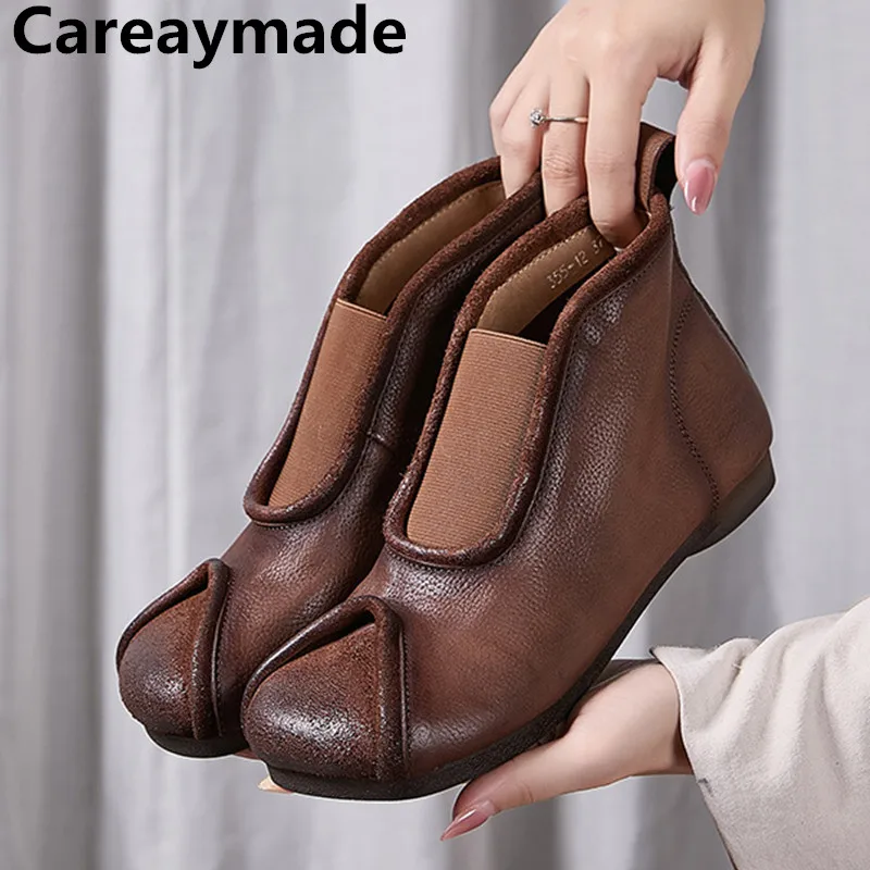 

Careaymade-Genuine leather short boots,Handcrafted Leather Women's Boots ,Retro Comfort Stylish Soft Sole Round Toe Mom's Boots