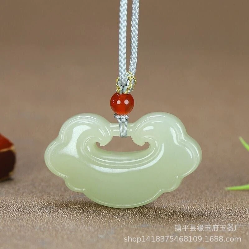 Hetian Peace , Amulet Men and Women, Auspicious Lock Necklace, Jade Pendant