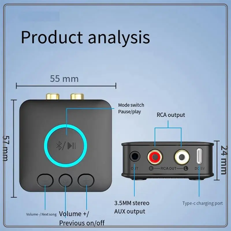 Reliable-Qualcomm Bluetooth 5.1 Receiver To Aux/Rca Old Audio Amplifier Wireless Audio Player Lossless Sound Quality, Easy To Us