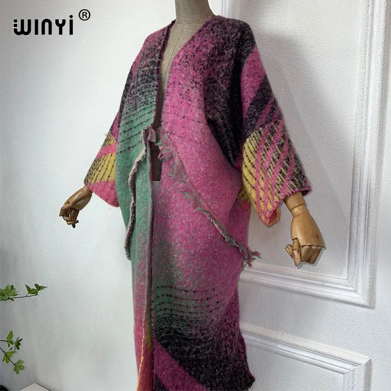 WINYI Africa nieregularny sweter nadruk zimowy kardigan kobieta kimono imprezowa sukienka grube ciepłe damskie abaya zimowe stroje dla kobiet coa