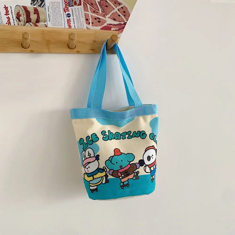 Women Handbag Lovely Cartoon Printed Bucket Bag Portable Cylinder Bag Canvas Tote Bag Students Carry Lunch Bags for Girls