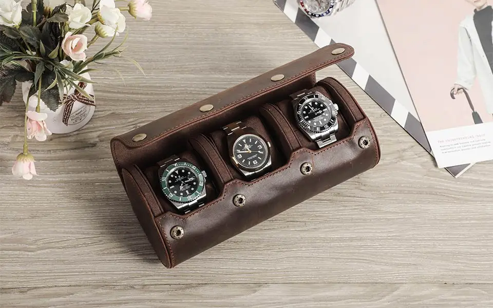 CONTACT'S FAMILY Vintage-Uhrengehäuse aus echtem Leder, Herrenuhren, Reise-Armbanduhr, Rollengehäuse-Halter, hochwertiges Geschenk für Männer – Detail 5