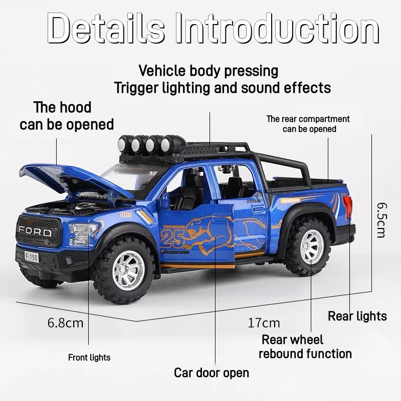 1:32 Ford F150 Raptor Alloy Mini Scale Car Model Diecast Metal Toy Car Vehicles Sound＆Lght Collection Children Birthday Toy Gift