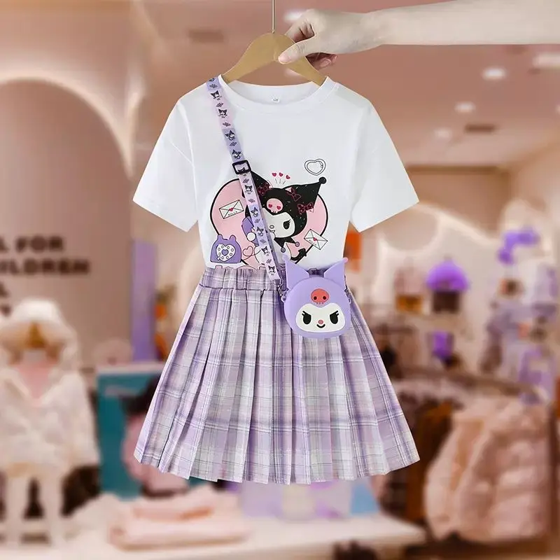 Girls College Style Melody T-shirt Short Skirt Suit Summer New Girls JK Suit Children's Clothes Dress Yankee Pleated Skirt