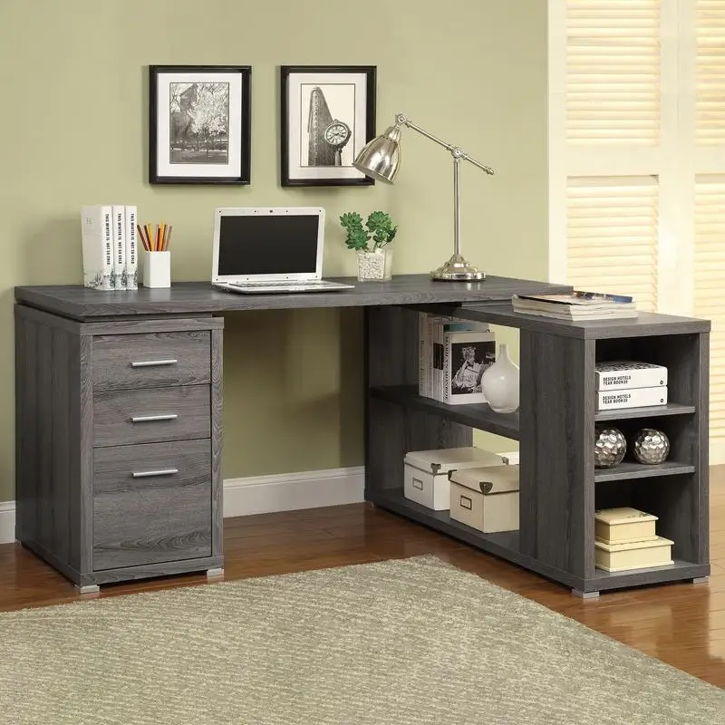 

L-Shaped 3-Drawer Weathered Grey Desk for Home Office