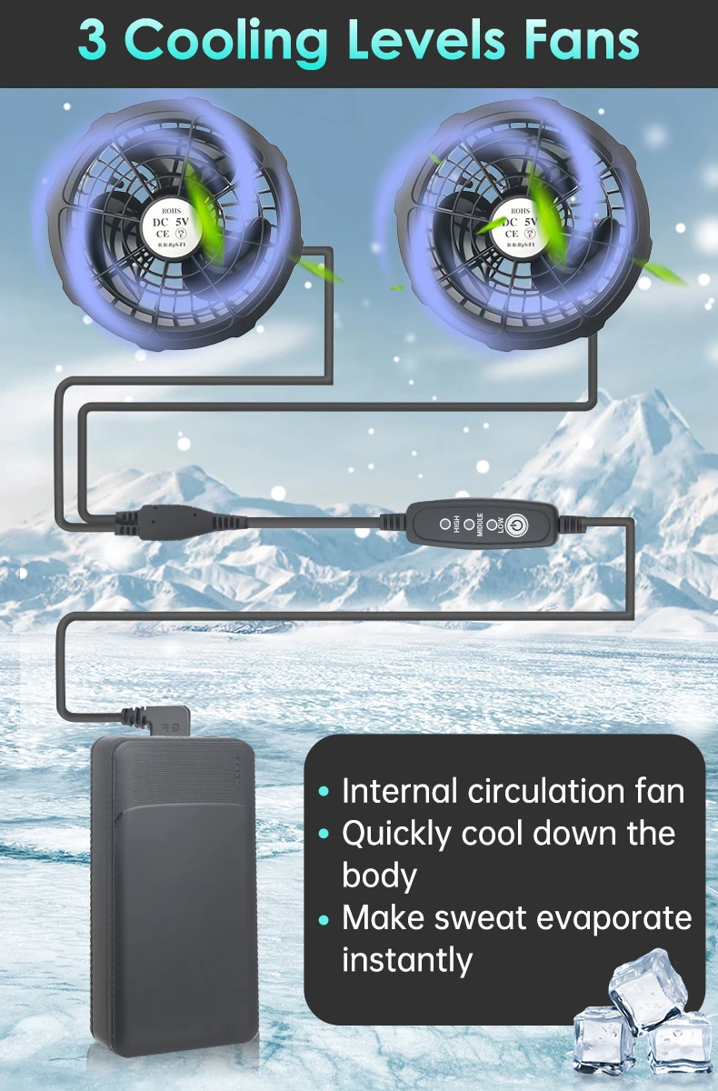 1 oder 2 Paar 5-V-Lüfter mit 3-Gang-Einstellung für spezielle, klimatisierte Westen für den Sommer im Freien, Hochgeschwindigkeits-Kühlventilator – Detail 7