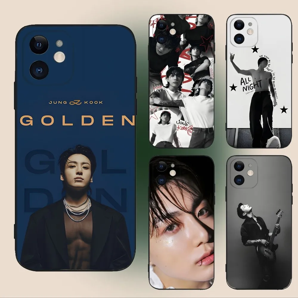 J-JungkookS Golden Phone Case For iPhone 15,14,13,12,11,Plus,Pro Max,XS,X,XR,SE,Mini,8,7 Soft Silicone Black Cover