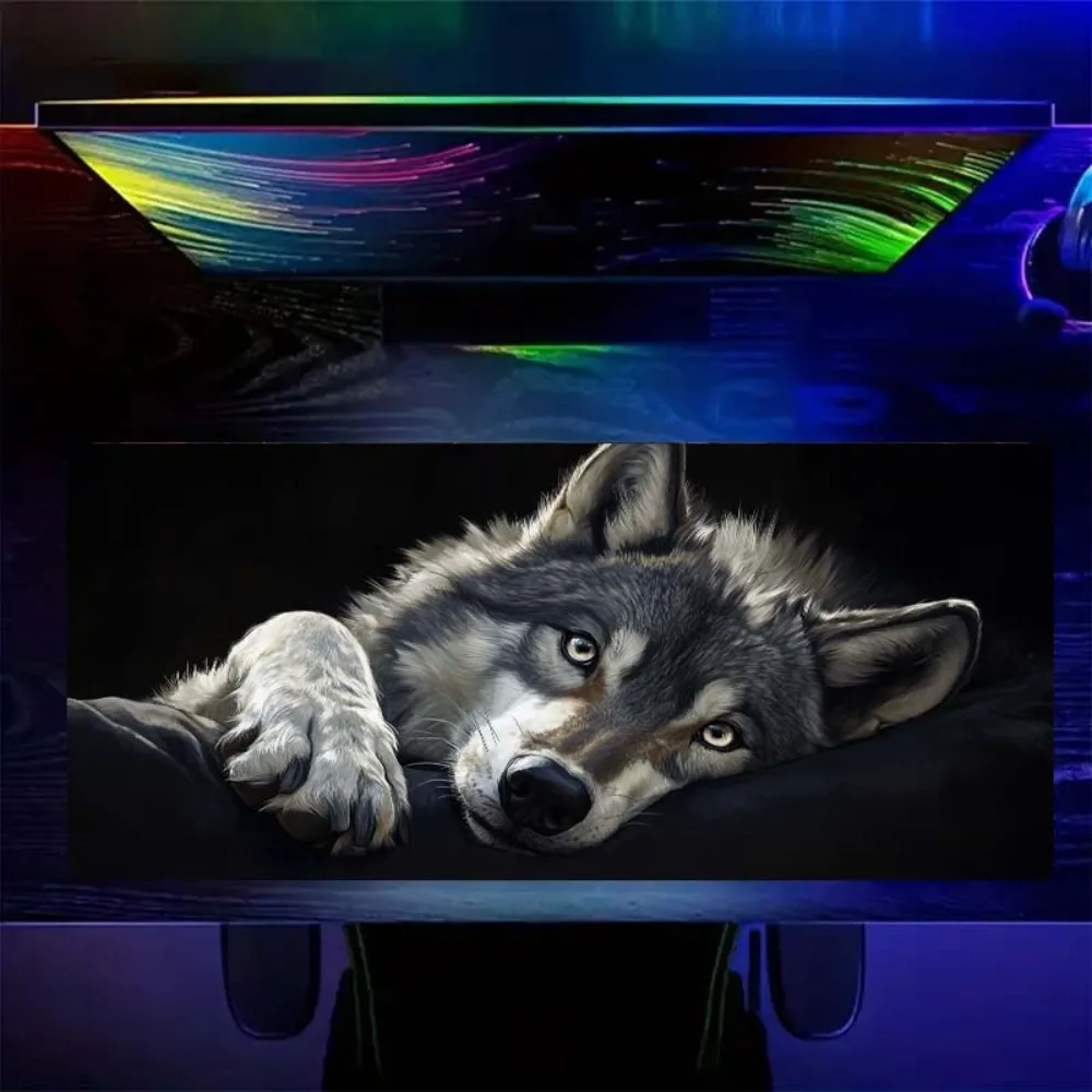 PC Grey Wolf Digital Art Mouse Pad Large Non-Slip Polyester Desk Mat Stitched Edges Perfect Gaming Office  Mouse Pads Deskmat