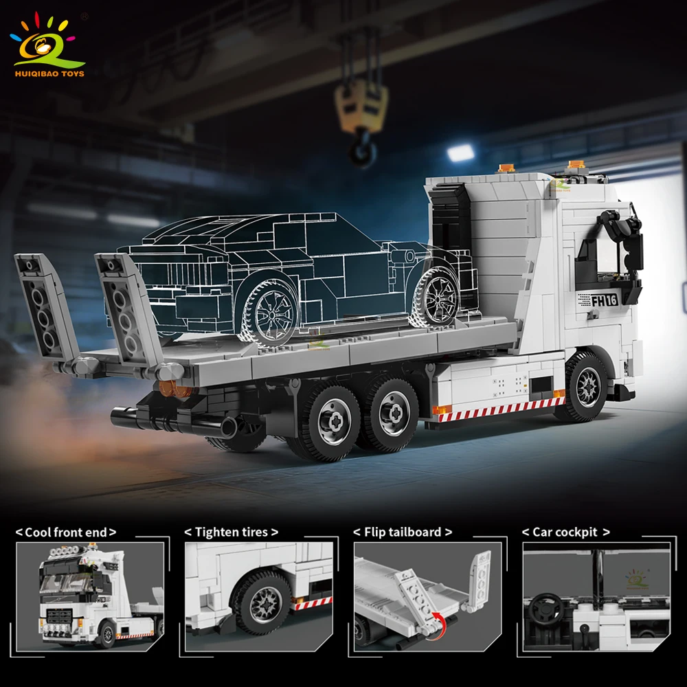 HUIQIBAO MOC Abschleppwagen-Modell-Bausteine, City-Anhänger-Bausteine, Spielzeug für Kinder, Jungen, Geschenk, Kinder, Erwachsene, Auto-Set, Heimdekoration – Detail 5