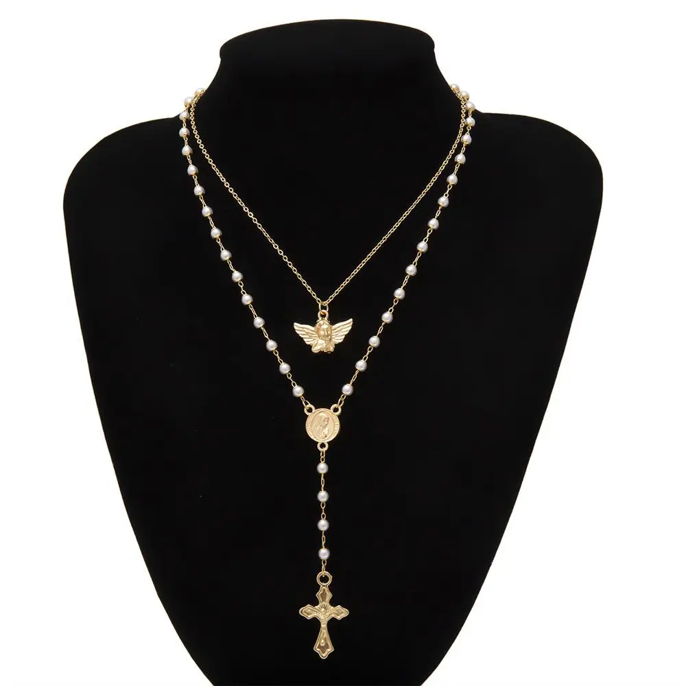 الوردية عملة يسوع المختنقون شرابة طويلة Collares قلادة القلائد الإكسسوارات سلسلة الترقوة مجوهرات