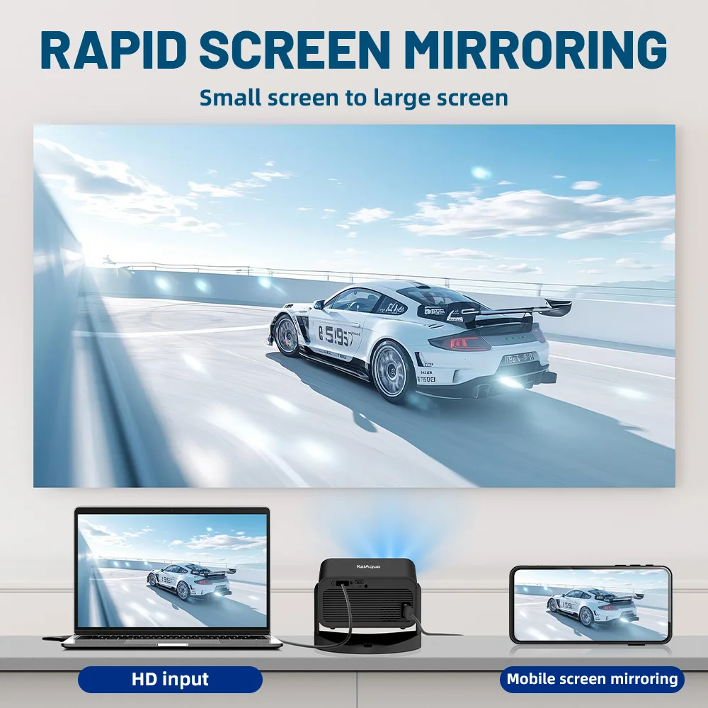 KaiAqua 4K HT23 Plus Projetor Portátil Nativo 650ANSI 1080P Foco Automático Correção Keystone BT5.2 Android 11 WIFI6 Home Cinema