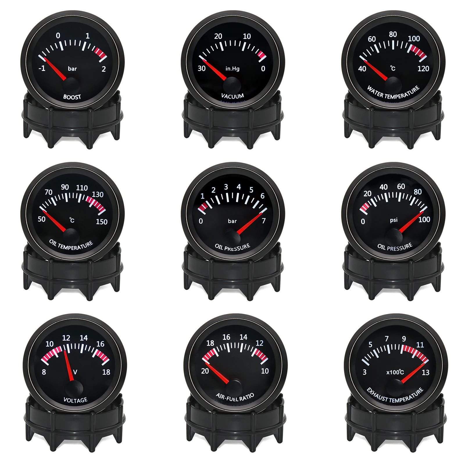 AD 52mm Water Temp Oil Temp Oil Press Voltmeter Vacuum Boost Gauge Air Fuel Ratio EGT Gauge With Sensor 10MM Fit for 12V Car