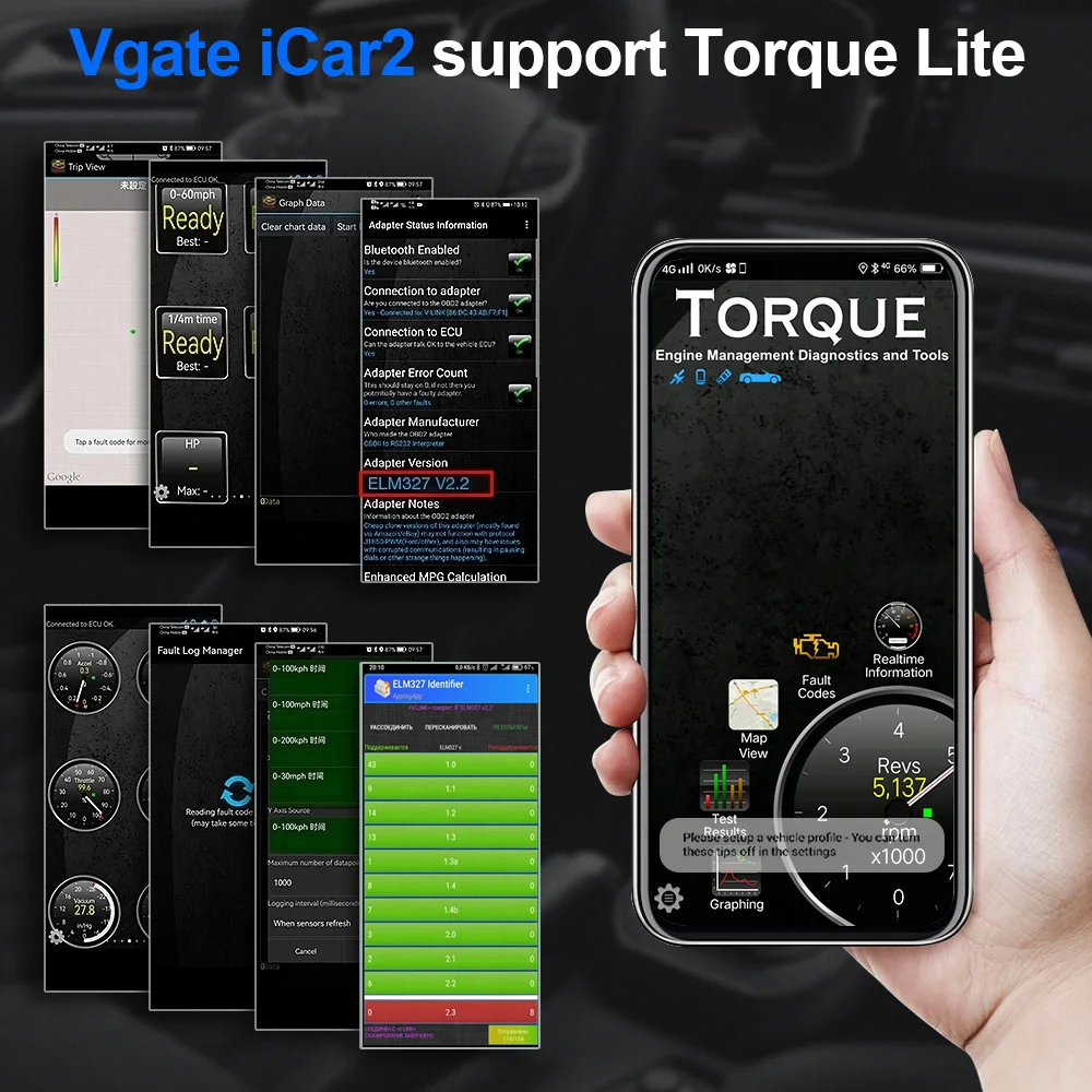 Vgate ICar2 Car Diagnostic OBD2 Scanner ELM327 Bluetooth BT3.0 for Android/Windows Car Moto Diagnostic Tool Code Reader