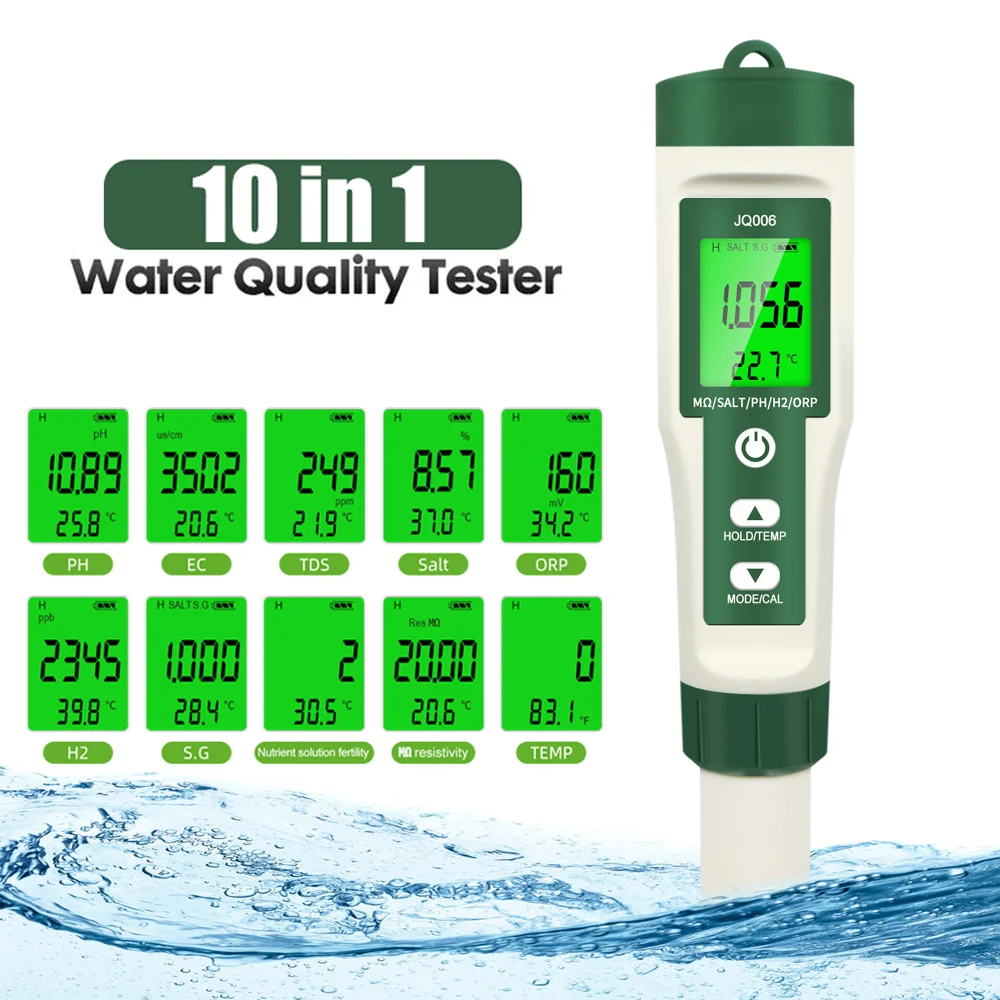 5 in1/ 7 in1/ 10 in1 Multifunction Water Quality Monitor PH/TDS/EC/ORP/Salinity/S.G/TEMP/H2/Fertile/Resistivity PH Meter 1 pcs