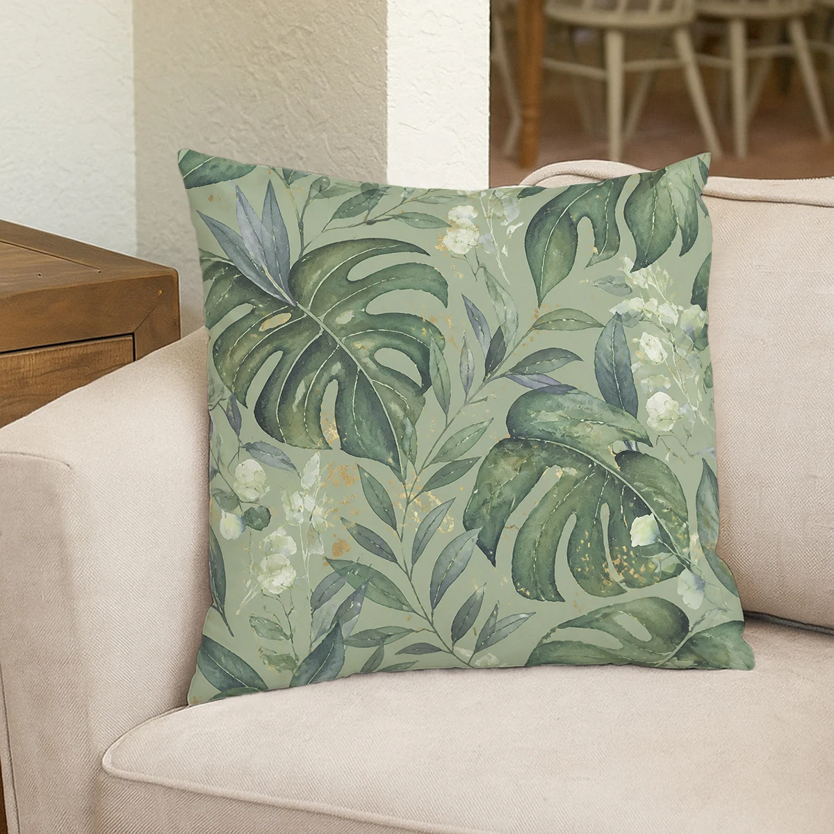 Watercolor Forest Pattern Polyester Pillow Cover - Nature-inspired Cushion Case for Home Sofa Bedroom Decor, No Insert Included