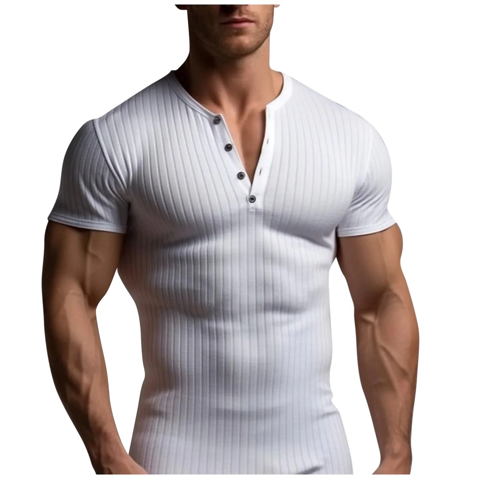 Camiseta esportiva de manga curta masculina, tops com decote em v, tiras, tops musculares apertados, casual, clássico, sólido, tendência da moda