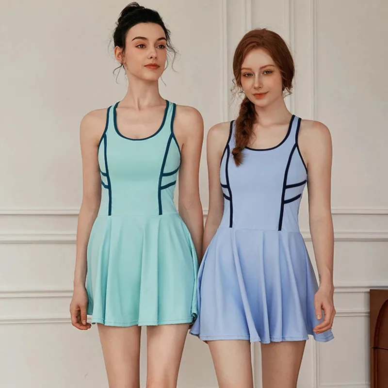 

Женское теннисное платье, спортивное платье без рукавов с круглым вырезом, встроенный бюстгальтер и шорты, женское быстросохнущее платье для гольфа для тренировок