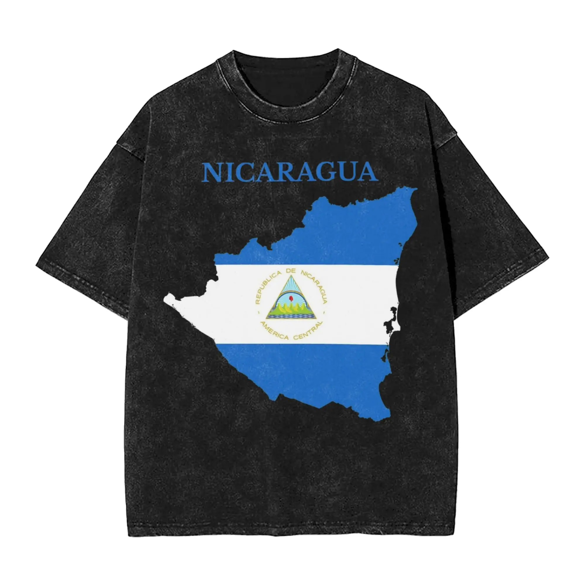 Washed T Shirt Nicaragua Map Flag Hip Hop Novelty T-Shirts Oversize  Streetwear 100% Cotton Summer Tops Tee Shirt for Men Women