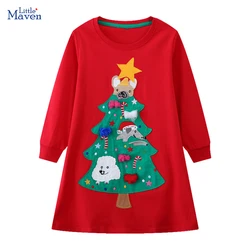 Little maven 2024 Autumn Spring Children's Clothing Baby Girls Kids Clothes Cotton Long Sleeves Cartoon Christmas Tree Dresses